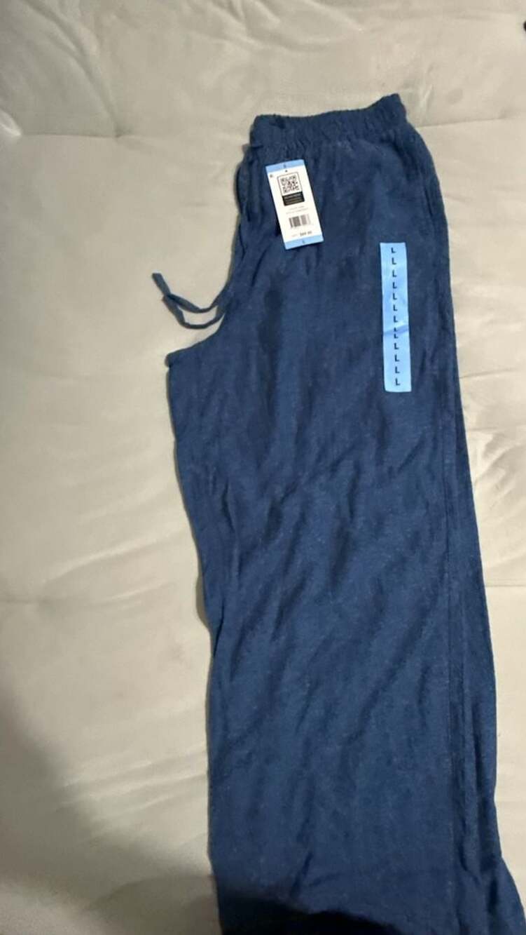 Rafaella Women's Linen Blend Pant Size L Blue Drawstring